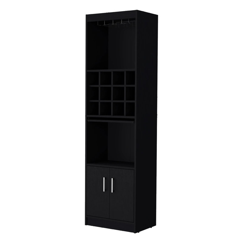Modern Minimalist Bar Cabinet with Wine Storage, Black