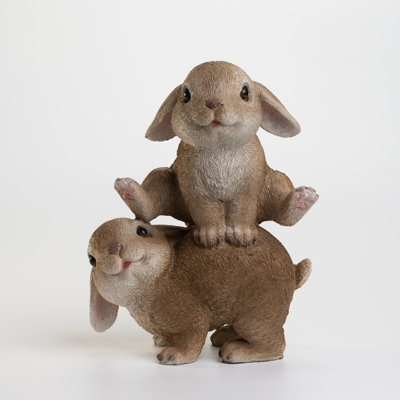Figurine en résine Playful Stacked Bunnies - Plateau de table printanier peint à la main 