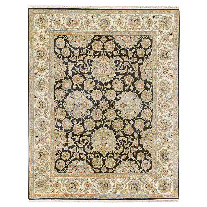 Tapis noir et doré de haute qualité noué à la main