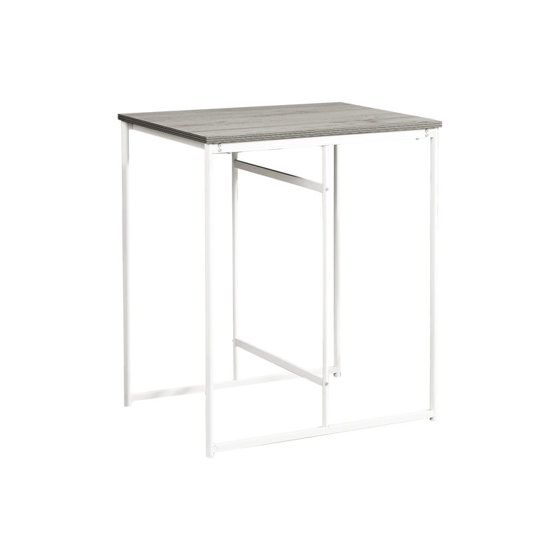 Élégante table rectangulaire à hauteur de comptoir de 32 po en stratifié gris avec pieds en métal blanc, plateau en stratifié de cuisine, pieds