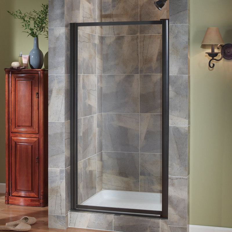 Tides 22'' - W x 65'' H Pivot Door Framed Shower Door with, Clear Glass, Oil Rubbed Bronze