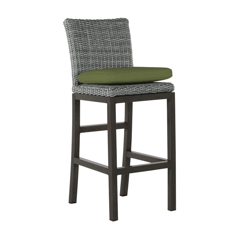 Rustic 30.5" Patio Bar Stool with Cushion, Welt, Slate Gray, Linen Forest
