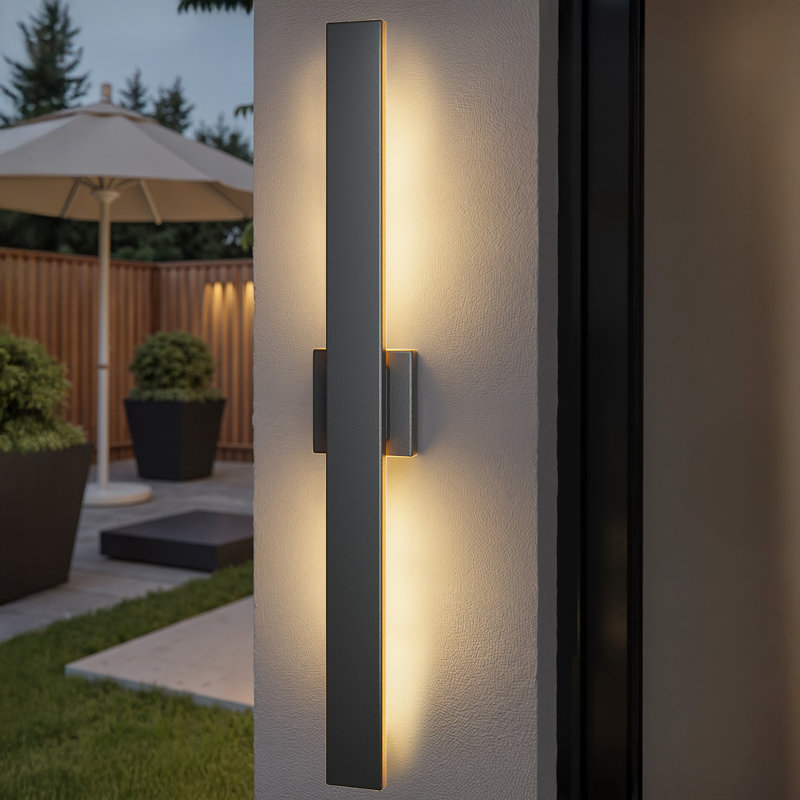 Integrated LED Outdoor 360-Degree Rotatable Dimmable Armed Sconce, Matte Black, 32.1"" Height
