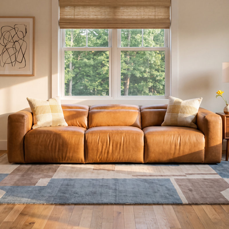 Amed Upholstered 121'' Power Reclining Sofa, Sonoma Butterscotch Genuine Leather 