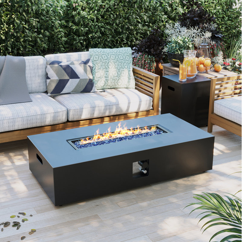  Foyer de table rectangulaire en fer de 56 pouces avec couvercle de réservoir, H 12 po x l 56 po x P 28 po, Gris foncé