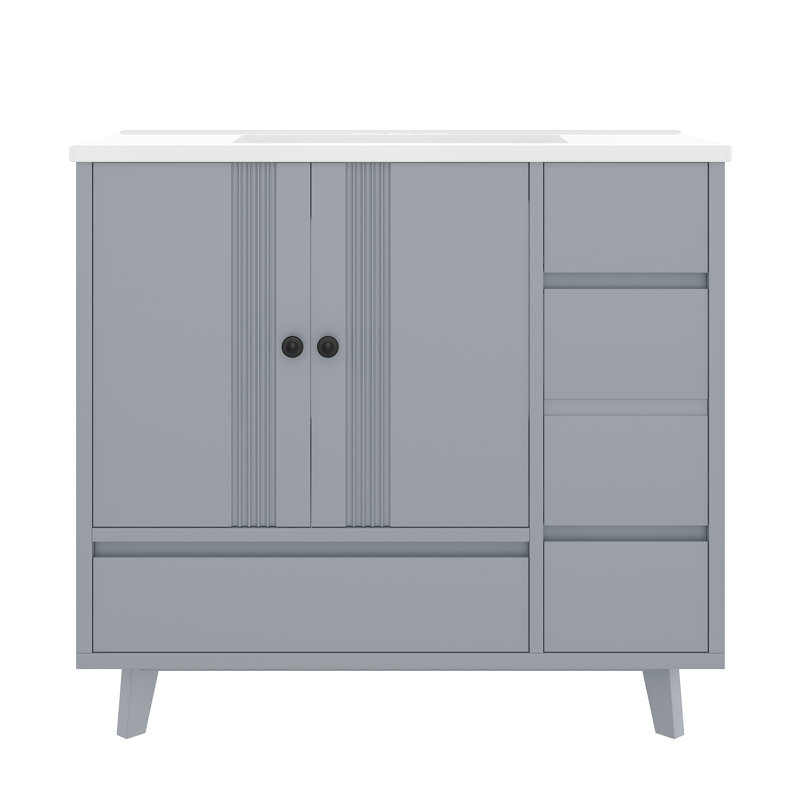 Meuble-lavabo peu encombrant avec lavabo en céramique, style gris moderne