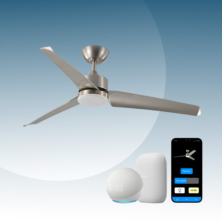 ONE Smart Modern All Season 52" Ceiling Fan with LED Light, Remote, Reversible and Compatible with Alexa/Google 6 Speeds and Light Kit included