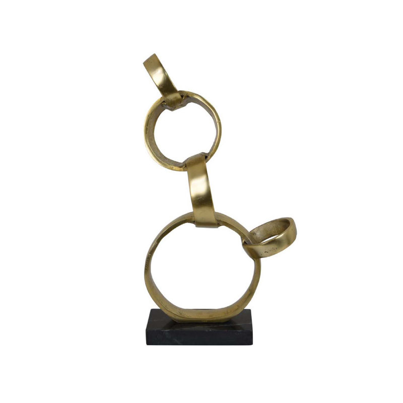 Lo Abstract Interlinked Ring Sculpture, Solid Base, Metal, Gold/Black