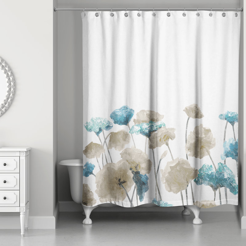 Jennings Way Floral Single Shower Curtain, Blue/Beige