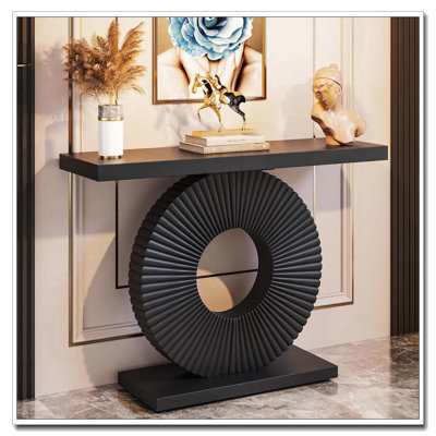 Modern Console Table with Sculptural Geometric Base Design