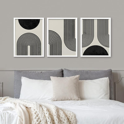 Ensemble d'art mural abstrait géométrique Mid-Century moderne BohoIDEA4WALL, ensemble de 3 et impressions murales Polygones et formes, décoration murale nature sauvage pour salon, chambre à coucher 3 pièces