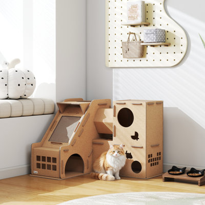 Maison pour chat, maison de jeu en carton ondulé pour chatons d'intérieur