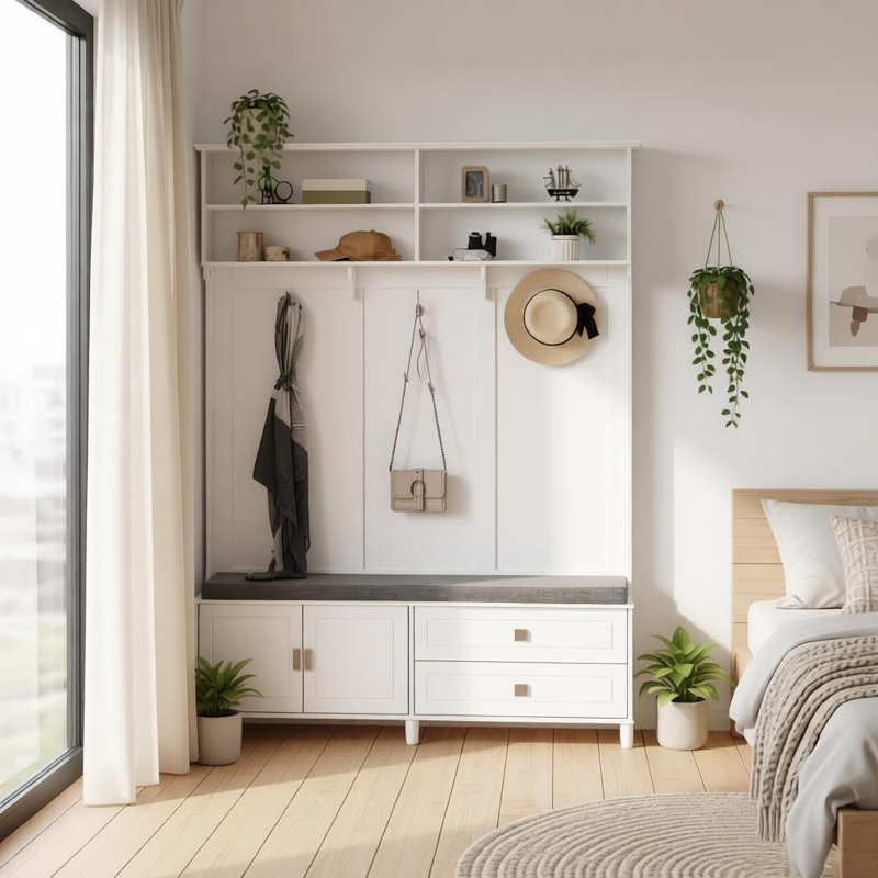 Portemanteau élégant avec espace de rangement, portemanteau d'entrée, portemanteau chic