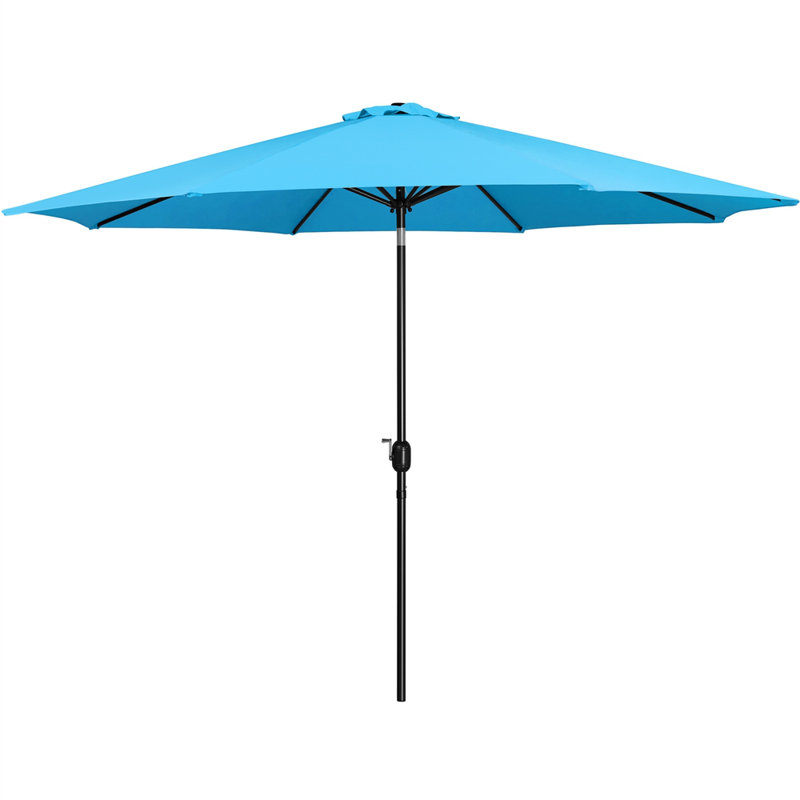 Parasol de patio long avec bouton-poussoir de 132 po Tlit, Bleu ciel