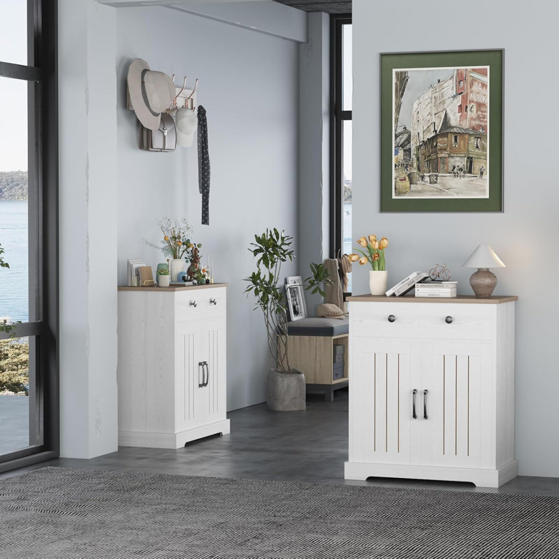 Buffet Cabinet with Drawers, 28.8" Sideboard Buffet Storage Cabinet with Shelves and Doors, Modern Farmhouse Coffee Bar Station Wood Kitchen Table for Kitchen, Dining Room