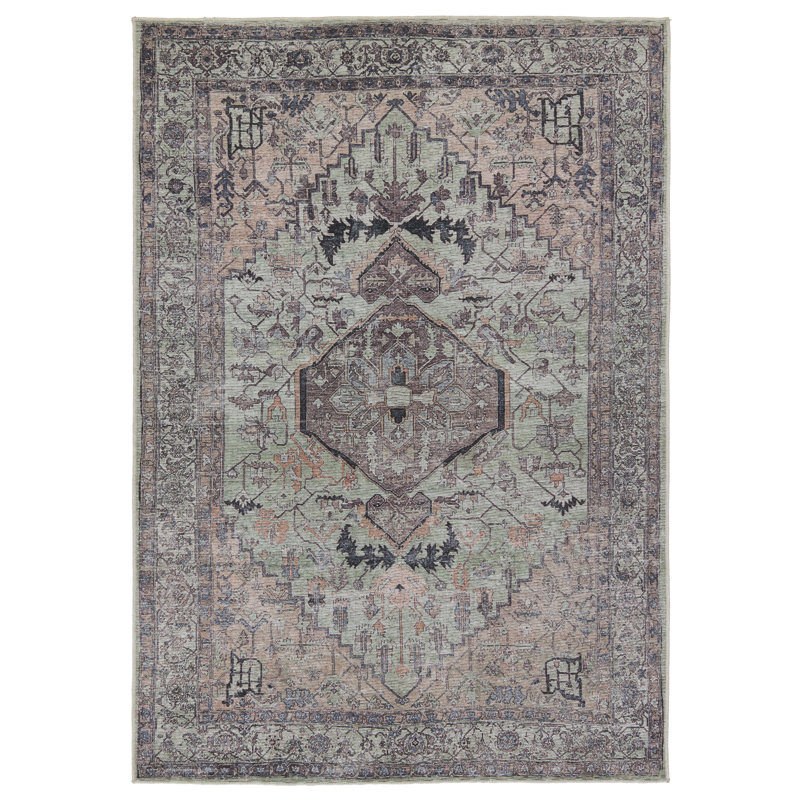Tapis vert / brun foncé lavable à la machine Beesley, Rectangle 10 pi 6 po x 14 pi