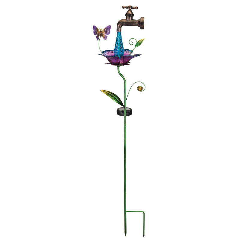Butterfly Waterdrop Solar Stake with Metal Flower