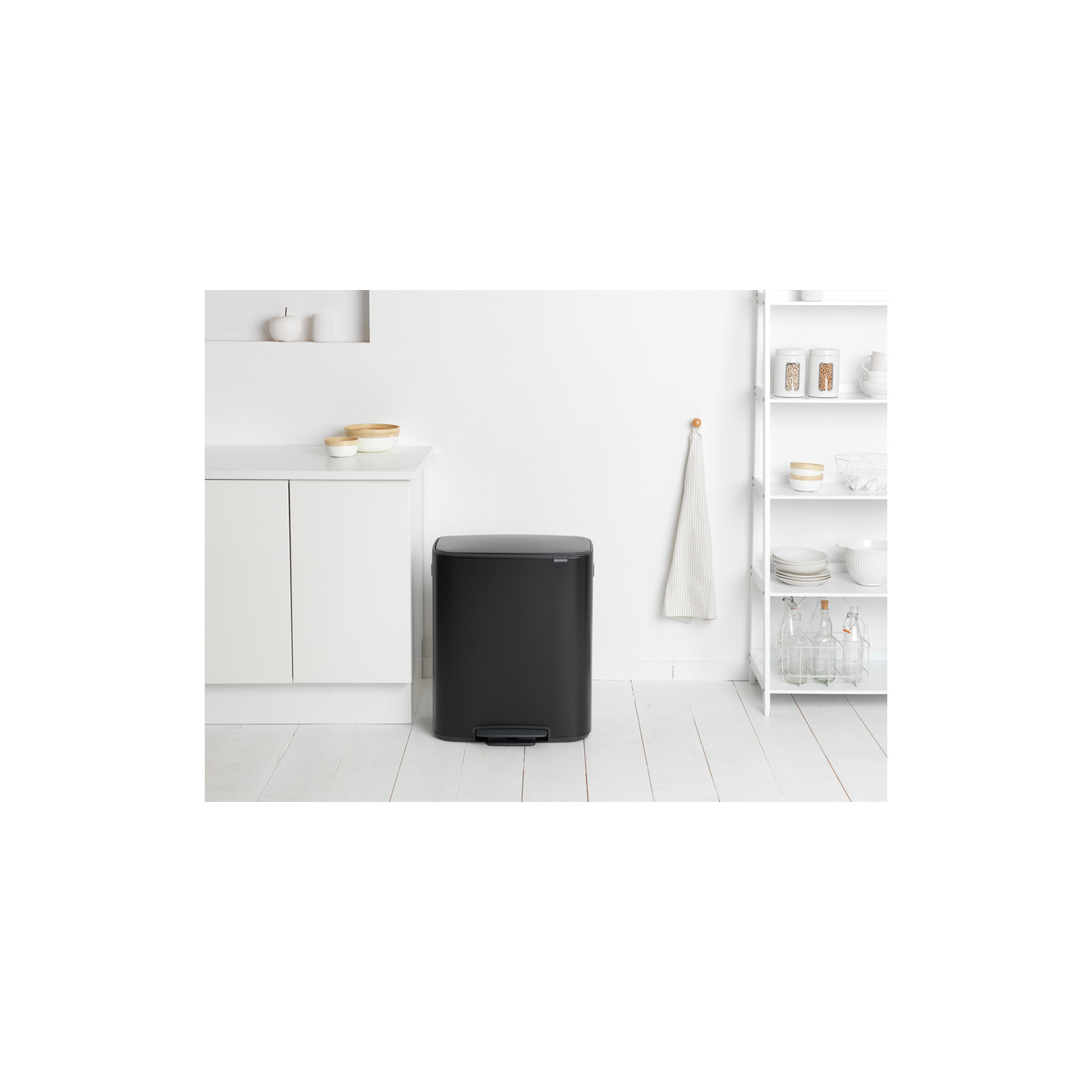 Brabantia Bo Step On Dual Compartment Recycling Trash Can, 2 x 8 Gallon (16 Gallon Capacity), Matte Black