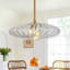 Suspension Art Déco moderne à une lumière en verre côtelé, luminaire suspendu en laiton antique de style OVNI avec cordon ajustable pour îlot de cuisine