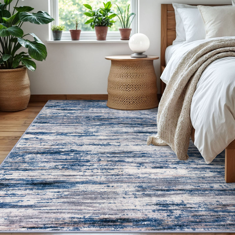 Modern Abstract Area Rugs Washable Rug For Living Room Bedroom Rug With Rubber Backing, Navy Blue/Gray/Neutral/Multi