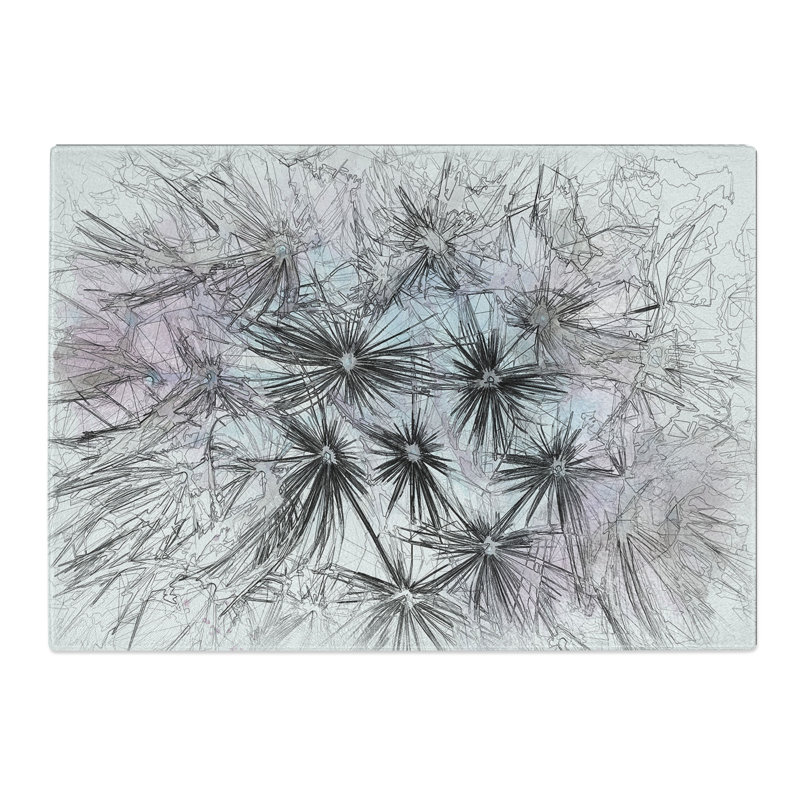 Tempered Glass Dandelion Seeds in Blue and Pink Chopping Board, 20 cm x 28.5 cm