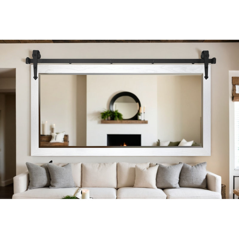Ozark Hardwood Beveled Mirror With Steel Barn Door Rail