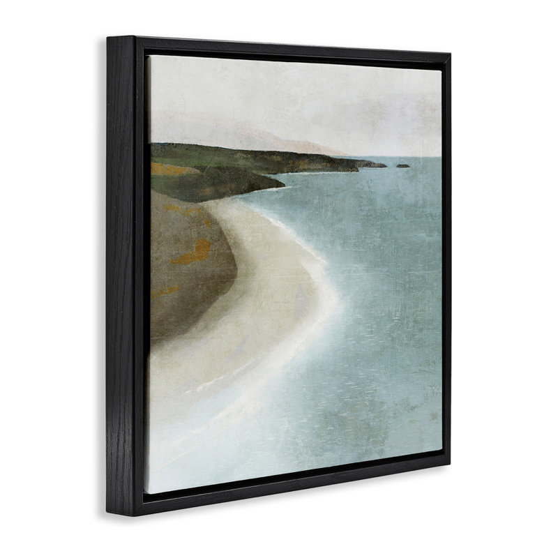 «Simple Serene Coastline» par Suzanne Nicoll, Cadre flottant noir de jais, H 18 po x l 18 po