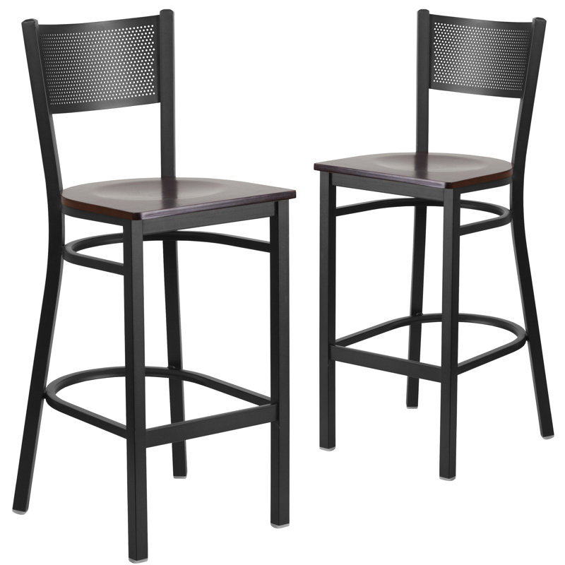 Tabouret de bar en métal Miranda, Noyer, 2