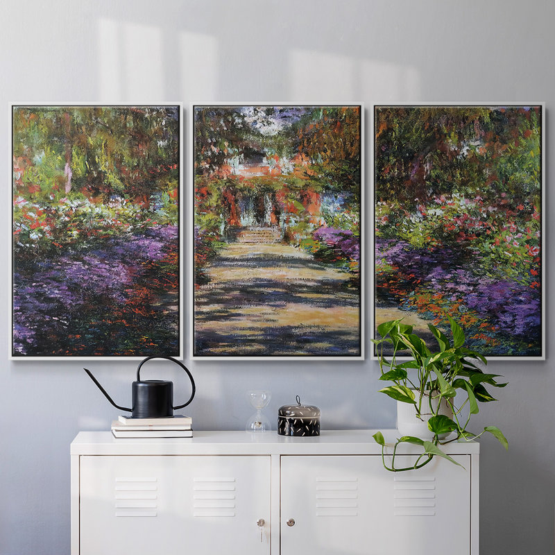 Sentier dans le jardin de Monet à Giverny, 1901, reproduction d'art sur toile encadrée 3 pièces, H 36 po x l 75 po x P 2 po
