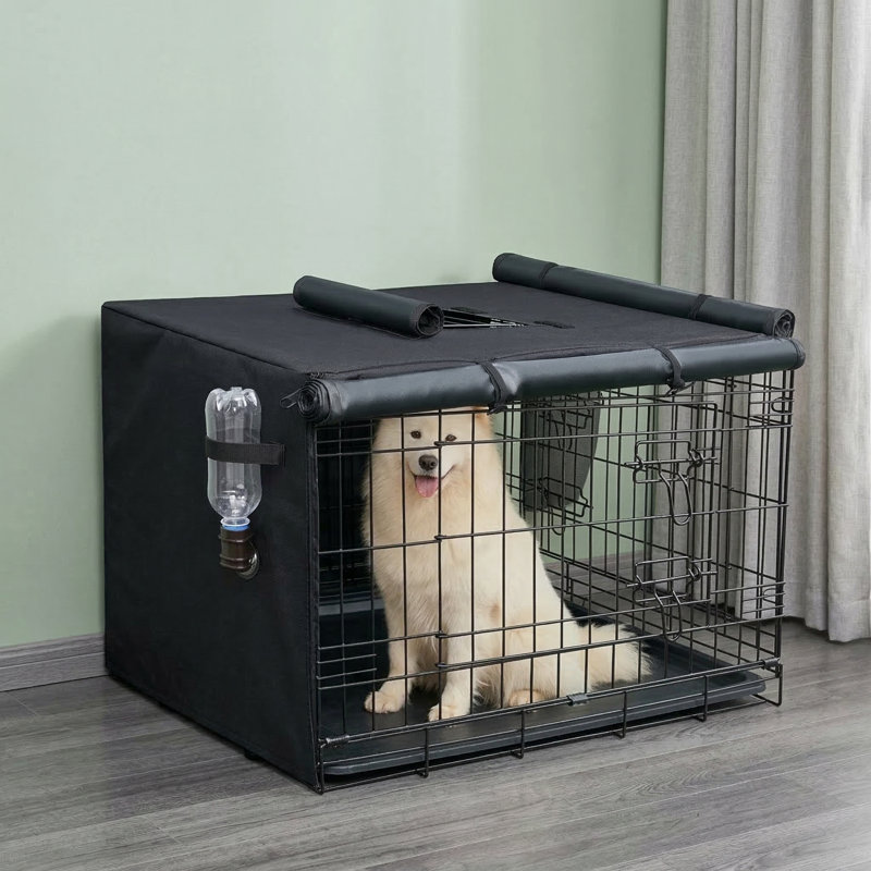 Water-Resistant Cover for 24-Inch Dog Crate, Heavy-Duty 600D Fabric, Universal Fit for Most Wire Pet Crates, Black, Dimensions 18.0" W