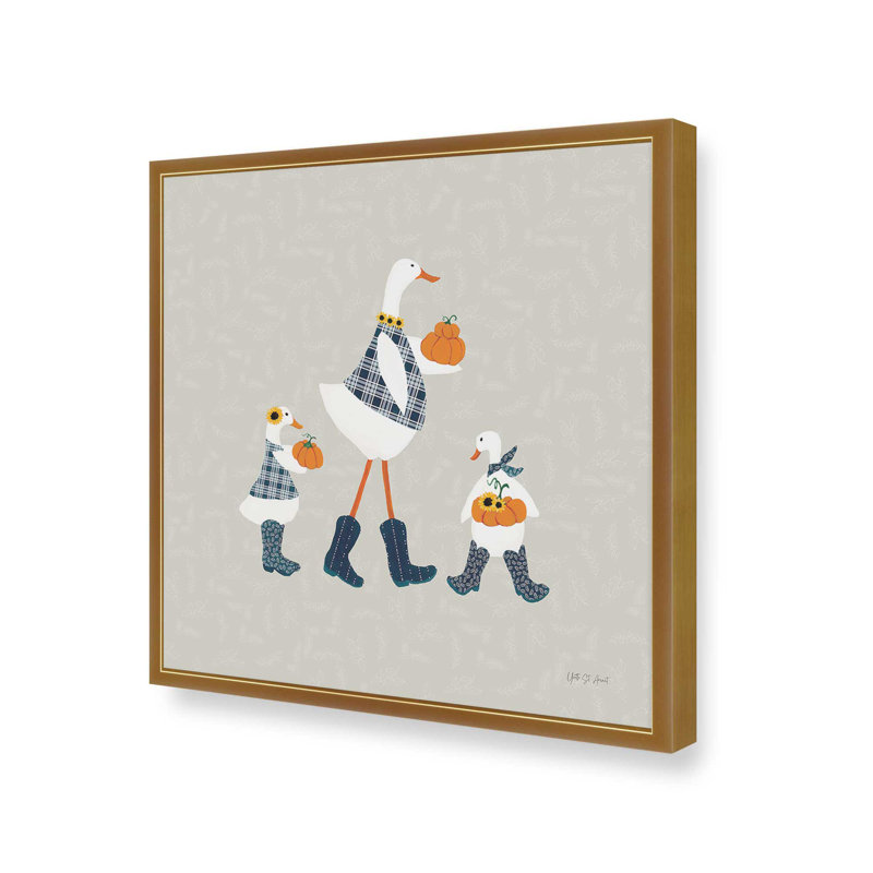 «Ducks in the Pumpkin Patch X» par Yvette St. Amant, reproduction d'art, H 12 po x l 12 po, Or