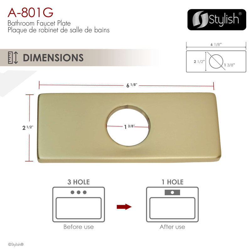 Stylish Single Hole Bathroom Faucet Plate, Brushed Gold