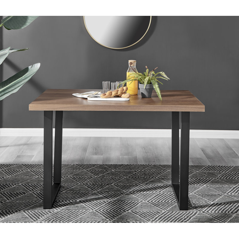 Auren Modern Brown Wood Table with Black Metal Legs - 4 Person Dining Table