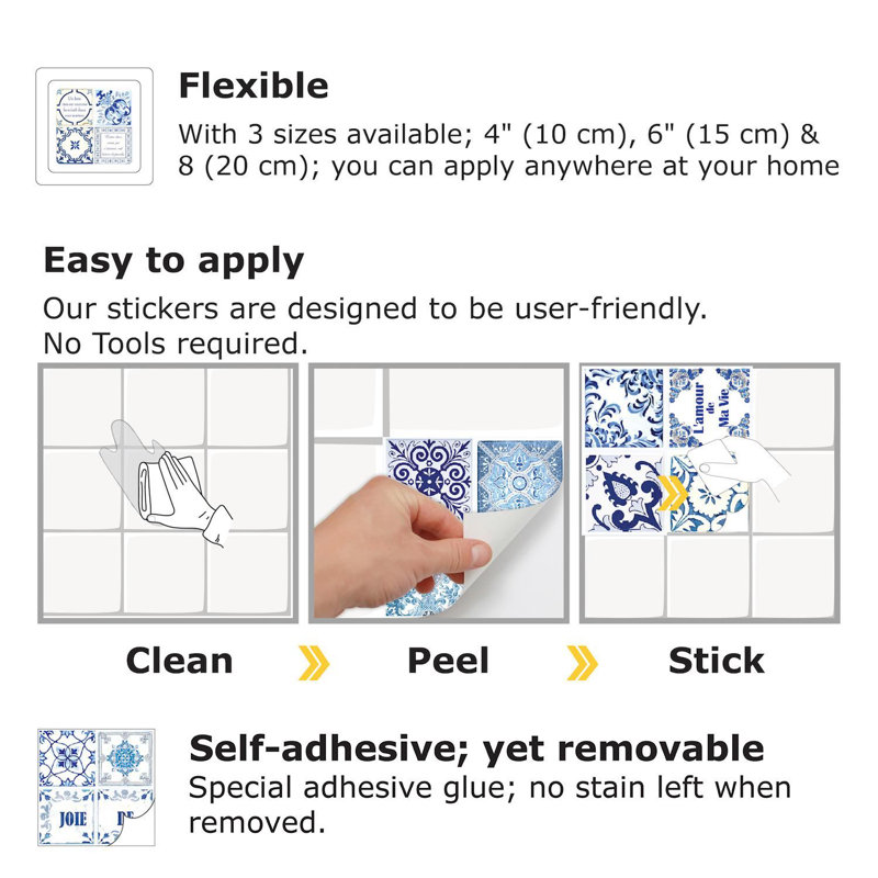 20cm W x 20cm L PVC Peel and Stick Mosaic Tile, Blue