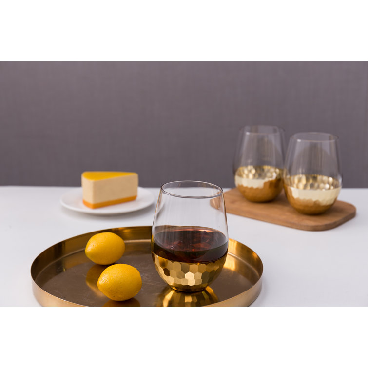 Glass & Gold-Tone Hammered Design Stemless Wine Glasses, Set of 4