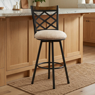 Swivel Bar Stool, Counter Height Bar Stool with Cross Back, Upholstered Seat and 2 Height Options - Brown