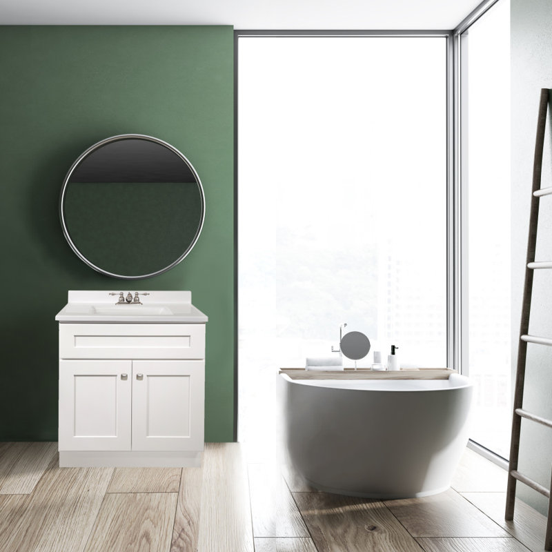 Meuble-lavabo de 31 po avec plateau Brookings, prêt à assembler, Blanc uni, Centres de 4 po, Blanc