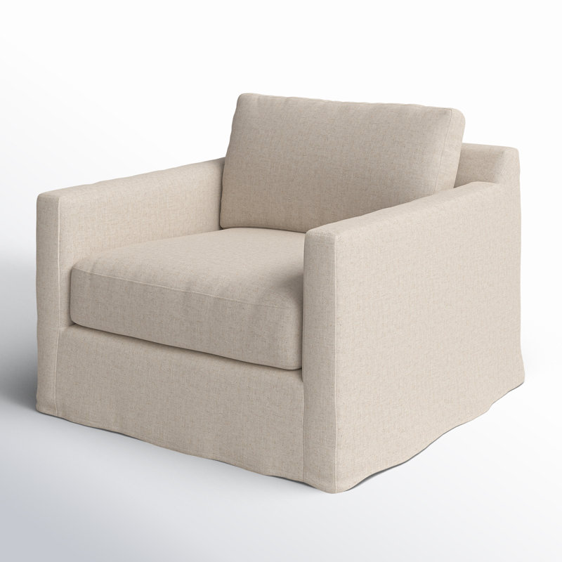 Hampton Slipcovered Swivel Armchair, Evere Cream Rayon / Viscose