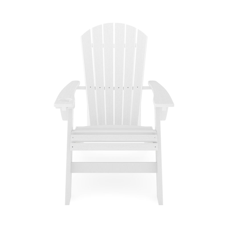 Chaise d'extérieur en bois blanc avec dossier incurvé et porte-gobelet intégré pour une vie pratique