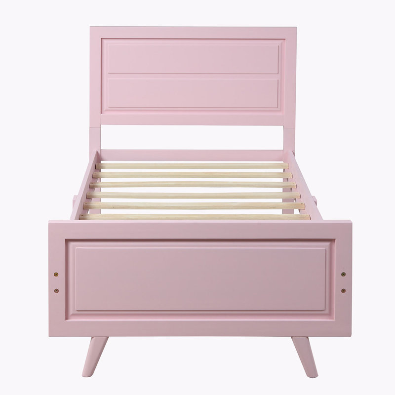 Lit plateforme en bois avec tête et pied de lit, Rose