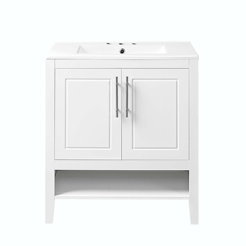Meuble-lavabo multifonctionnel avec lavabo et structure solide, Blanc