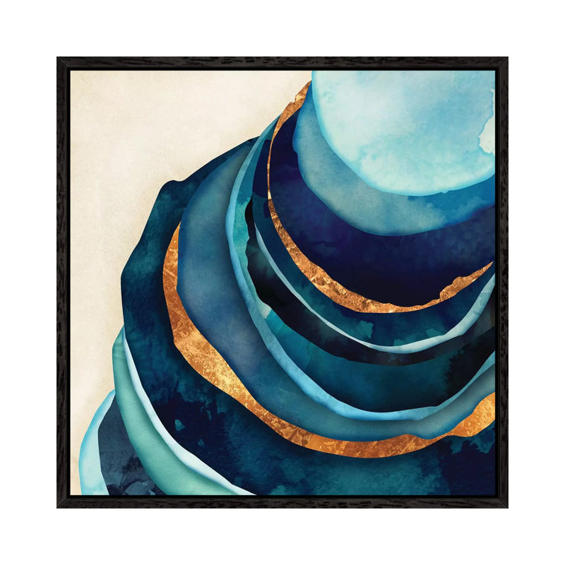 Abstract Blue And Gold - Print on Canvas, 93.98 cm H x 93.98 cm W, Black Framed