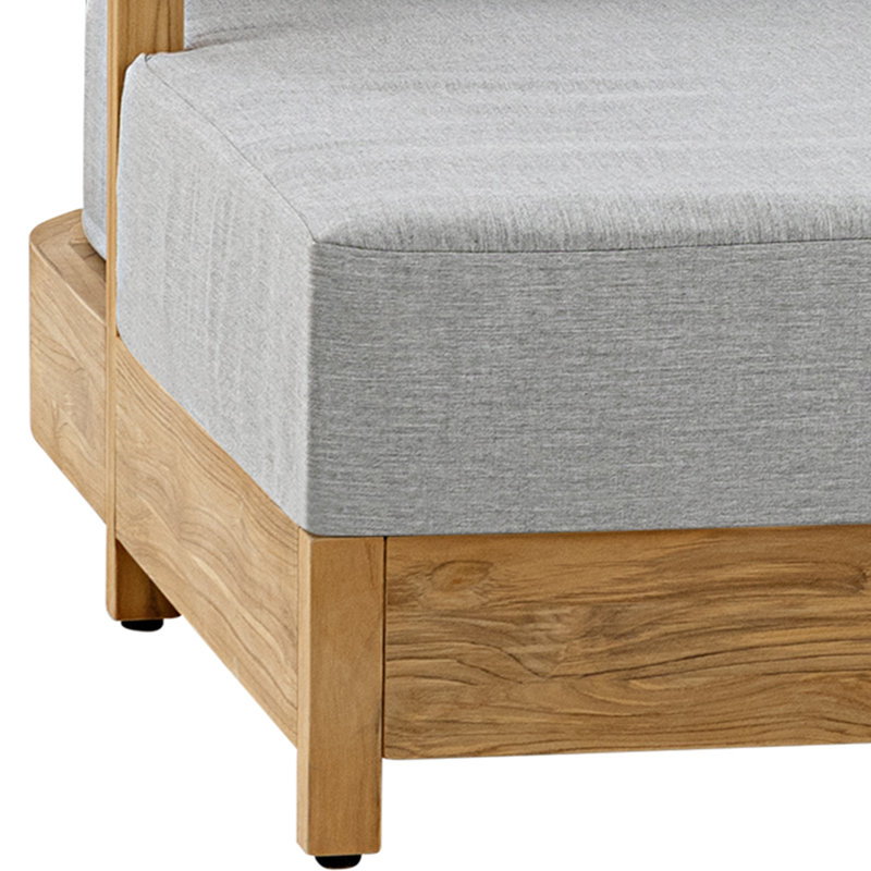 Canapé modulaire extérieur en U Everlee 3 pièces, toile Sunbrella granit et teck naturel FSC