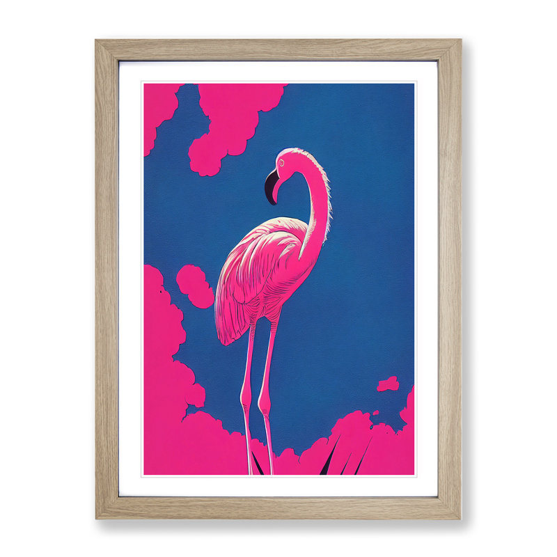 Resting Flamingo - Framed Print, 46cm H x 34cm W x 2cm D, Oak