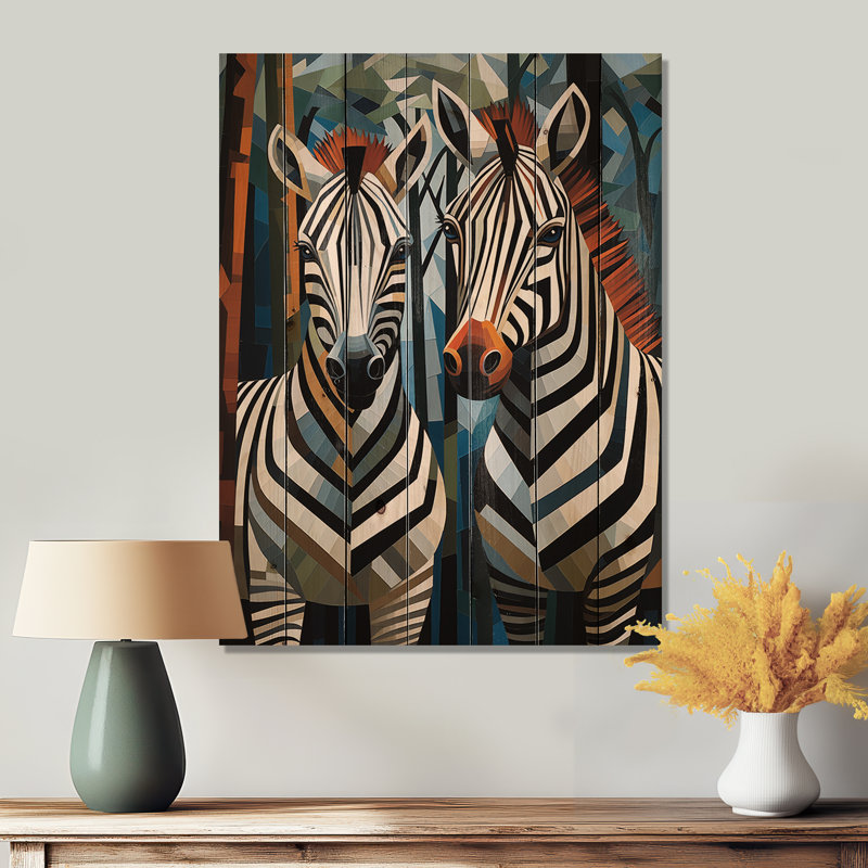 Motif zébré noir et blanc de moziah, impression dynamique sur bois naturel, H 20 po x l 10 po x P 0,78 po