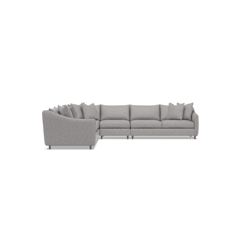 Joli Sectional, Light Gray Polyester, 32.5" H x 137.5" W x 137.5" D, Dark Brown Wood