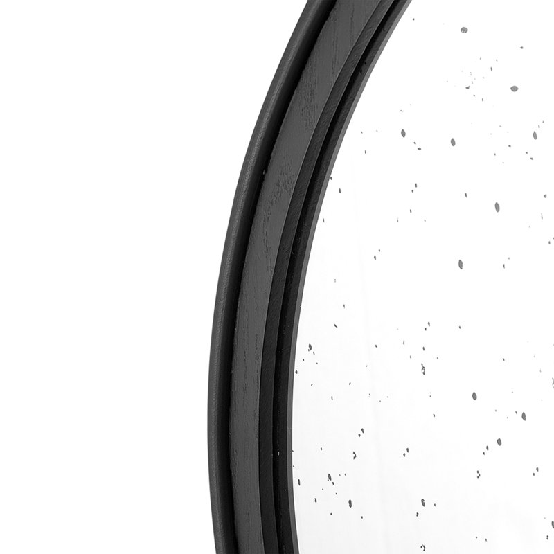 30"X30" Round Hand Carved Rose Mirror Frame, Wall Mirror For Live Space, Bathroom, Entryway Wall Décor, Black