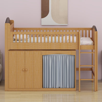 Loft Bed with Integrated Storage Cabinet, Wardrobe, and LED Lighting System