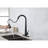 Pull Down Single Handle Kitchen Sink Faucet In Stainless Steel, Matte Black Color Sense, 360 High - Arc Nozzle Rotation, Three Water Output Options  Stream, Spray,  , Simple Temperature And Flow-1138700598