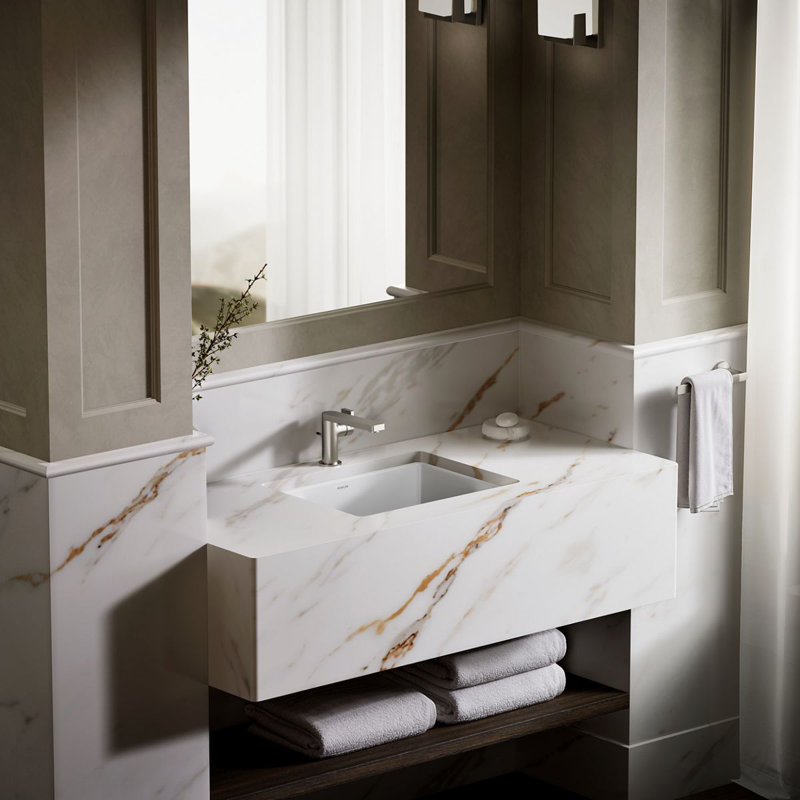 Verticyl Rectangular Undermount Bathroom Sink with Overflow, Biscuit